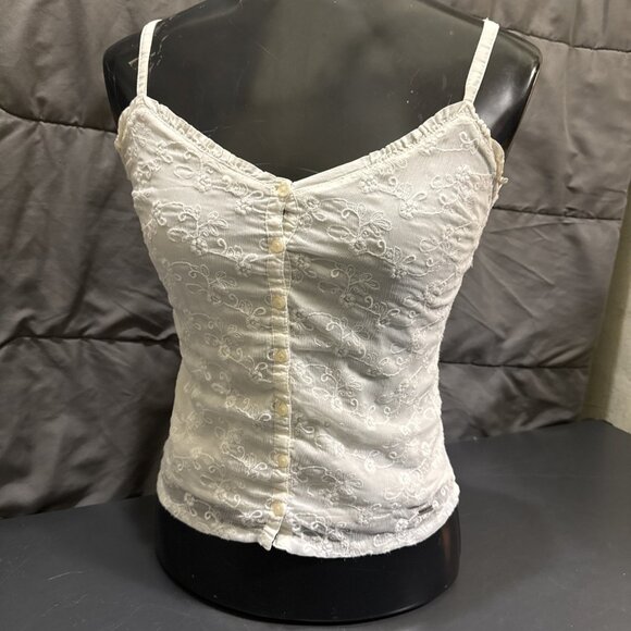 Hollister Tops - Y2K Hollister Cami Tank Top Size XS Lace Ivory Indie Grunge Layering Button Down